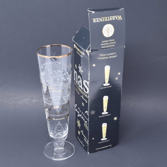 Warsteiner Merry Christmas Winter Stars Tulip Champagne Beer Glass with Box 2010 - Picture 3 of 16